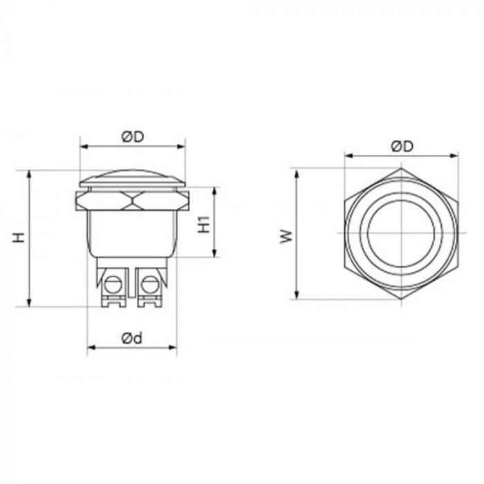 Кнопка кругла без фіксації KHM-19-B10 TAKEL