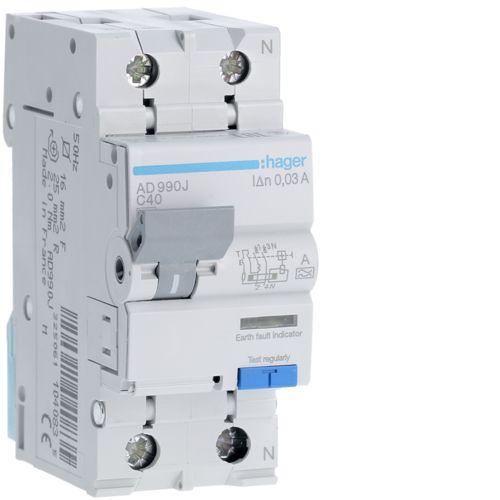 Дифавтомат 6kA 1P+N A 40A C 30mA Hager Франція